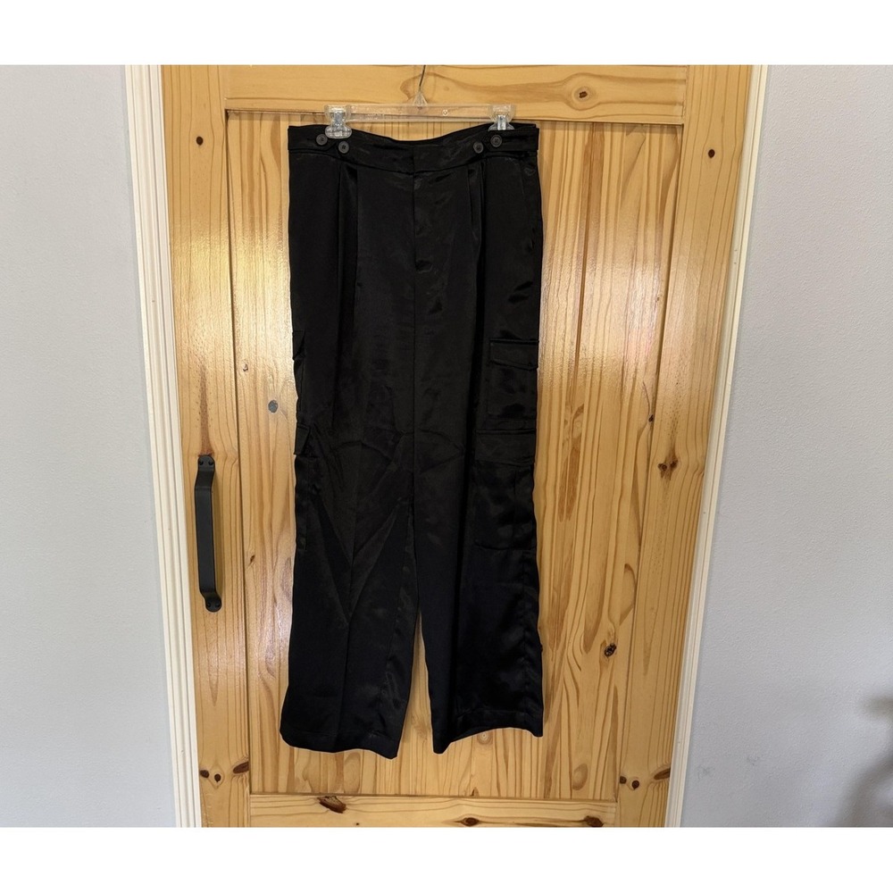 A New Day Pants Womens‎ 10 Black Satin Cargo Straight Leg Pull On Pockets Casual
